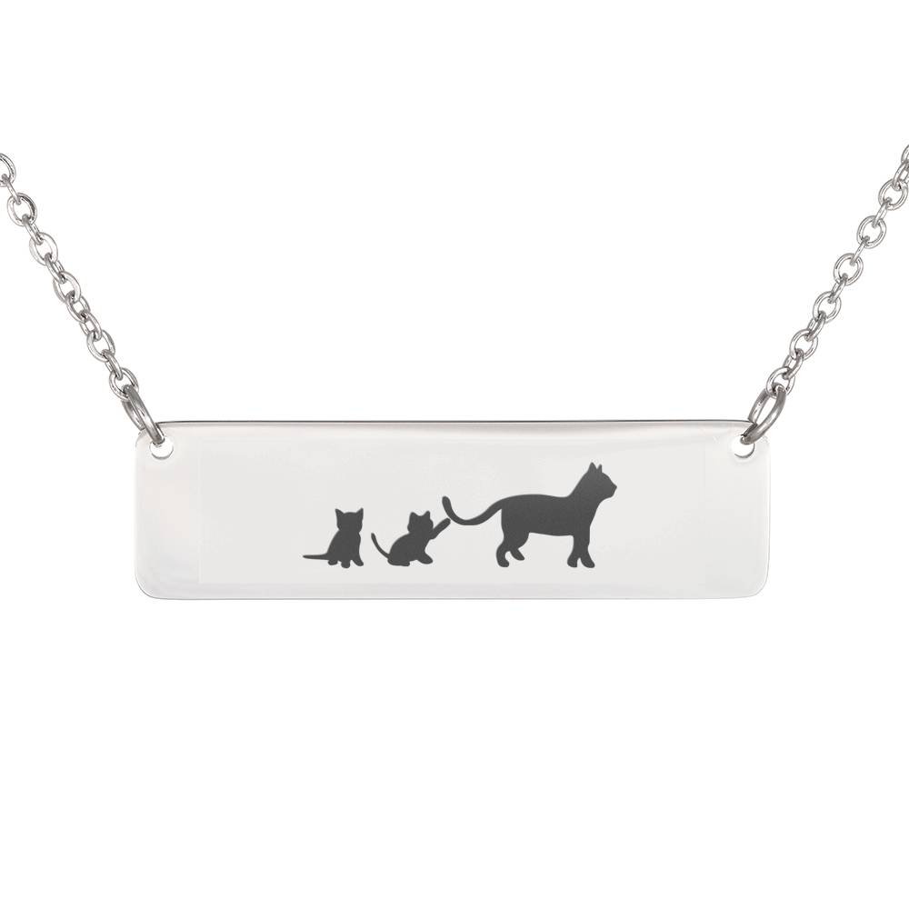 Personalized Mama Cat + 2 Kittens  Bar Necklace