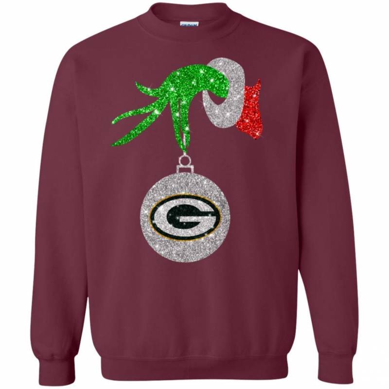 Green Bay Packers Glitter Grinch Monogram Ornament Christmas Gift Sweatshirt