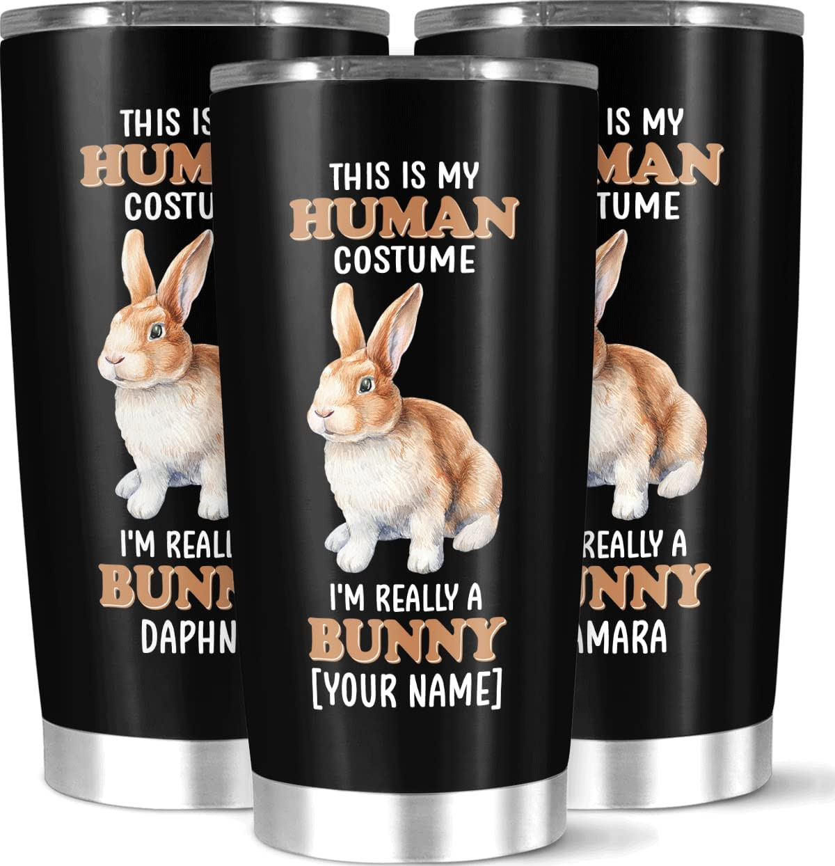 Personalized Human Costume Bunny Tumbler Customized Name Vacuum Insulated Double Walled Tumbler Custom Stainless Steel Coffee Cup 20 30 Oz Gifts For Travel Christmas New Year