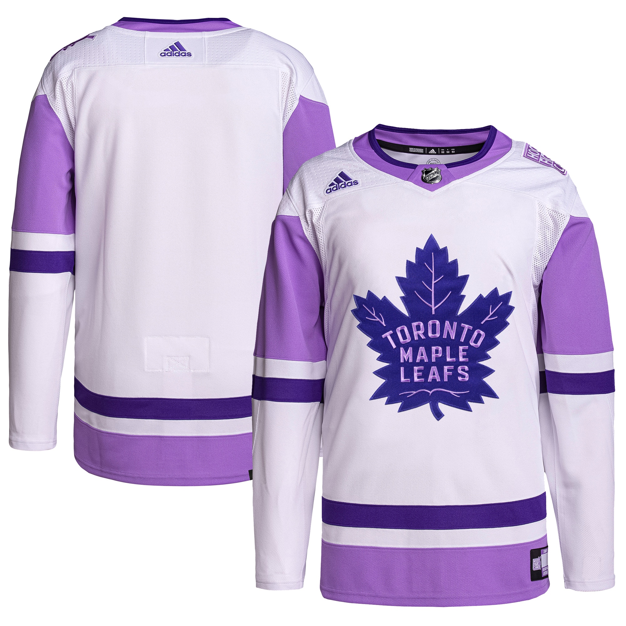 Toronto Maple Leafs Hockey Fights Cancer Primegreen Authentic Blank Practice Jersey – White/Purple