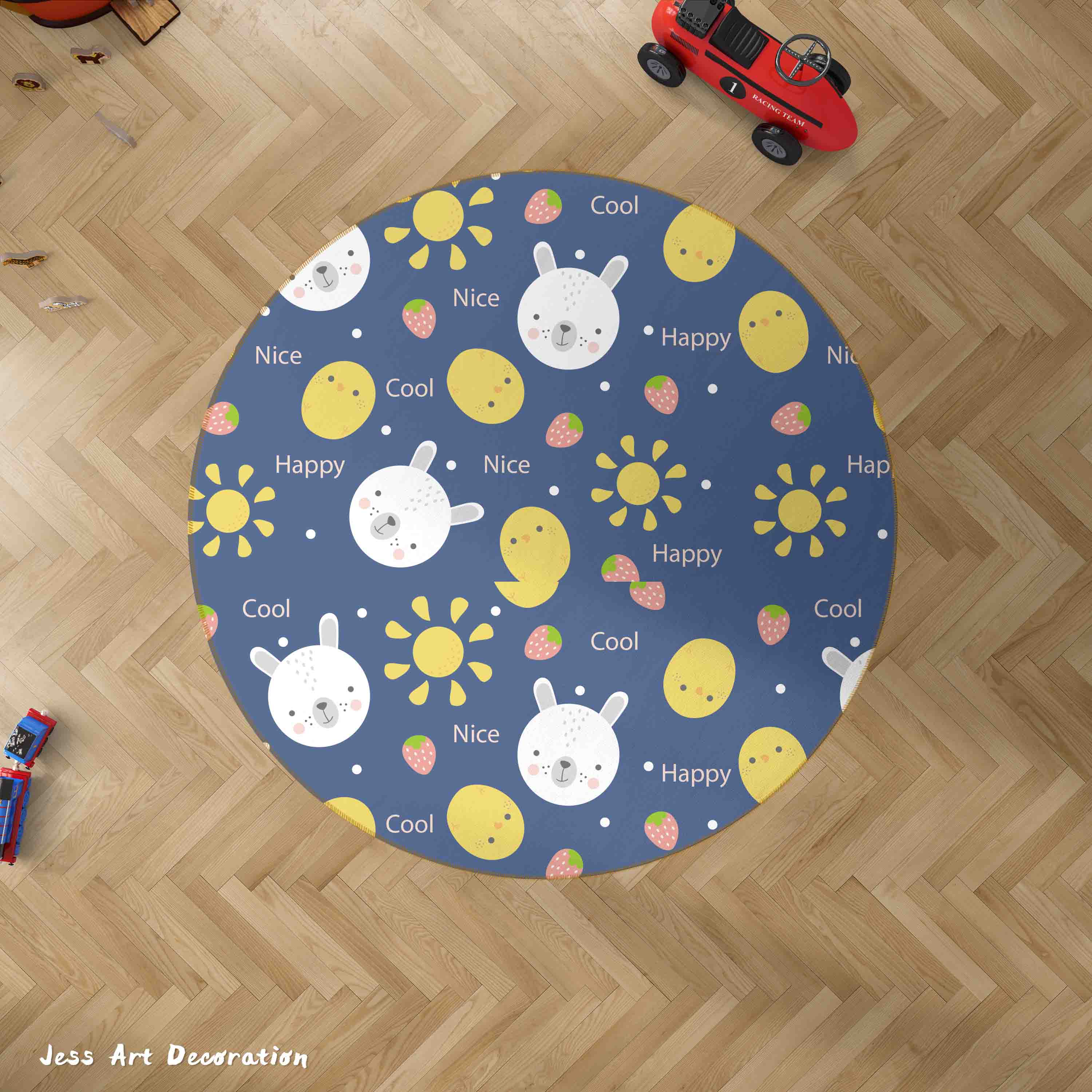 3D Cartoon Animal Rabbit Sun Kids Non-Slip Round Rug Mat 100