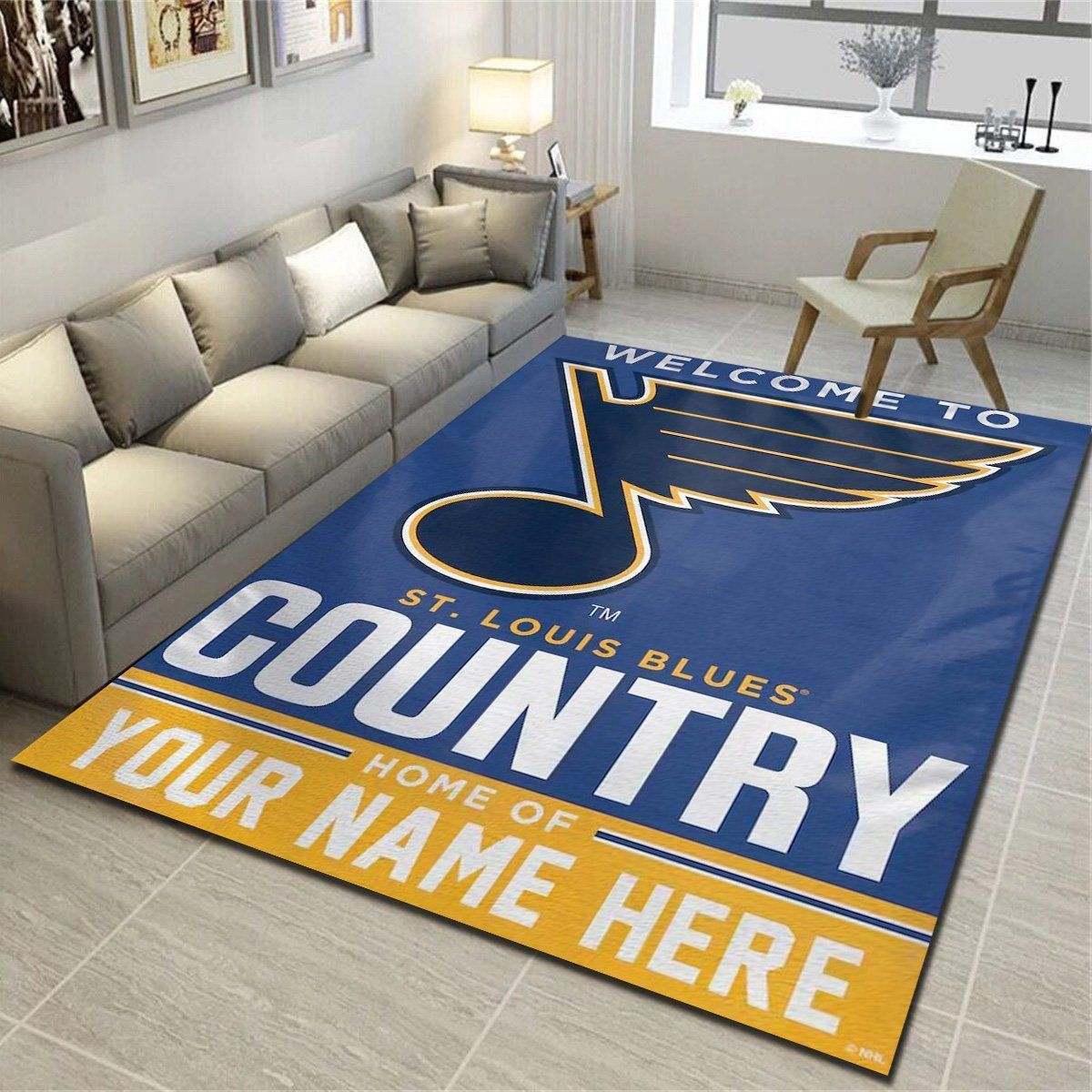 St. Louis Blues Personalized Rug, Team Living Room Bedroom Carpet, Customized Fan Cave Floor Mat