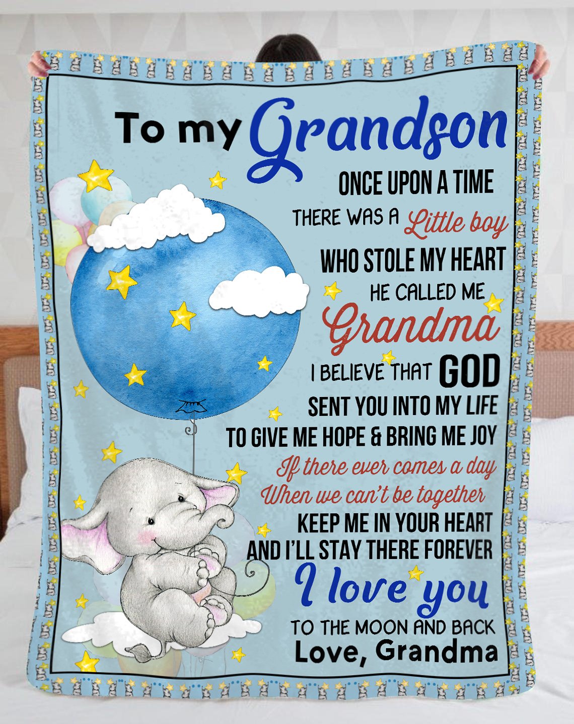 Personalized My Grandson Elephant With Balloon Blanket From Grandma To My Grandson I Love You To The Moon And Back Blanket Gifts For Grandson