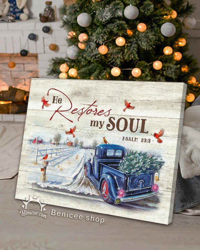 Benicee Top 15 Christmas Decor Wall Art Canvas – He Restores My Soul Bible Quote