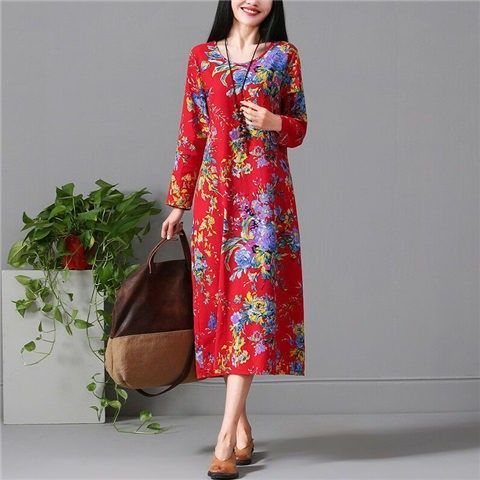 Women’s Autumn and Winter Printed Dress Loose and Plus-sized Dress Woman Dress Vestido De Mujer Femme Robe alx