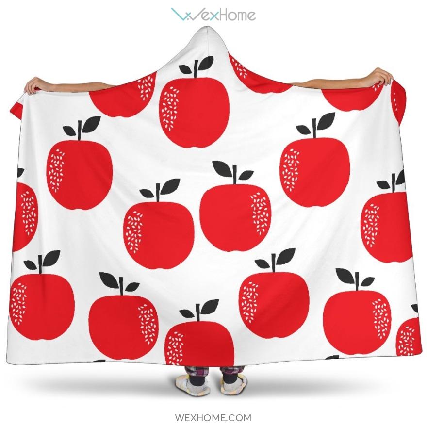 Red Apples White Background Hooded Blanket