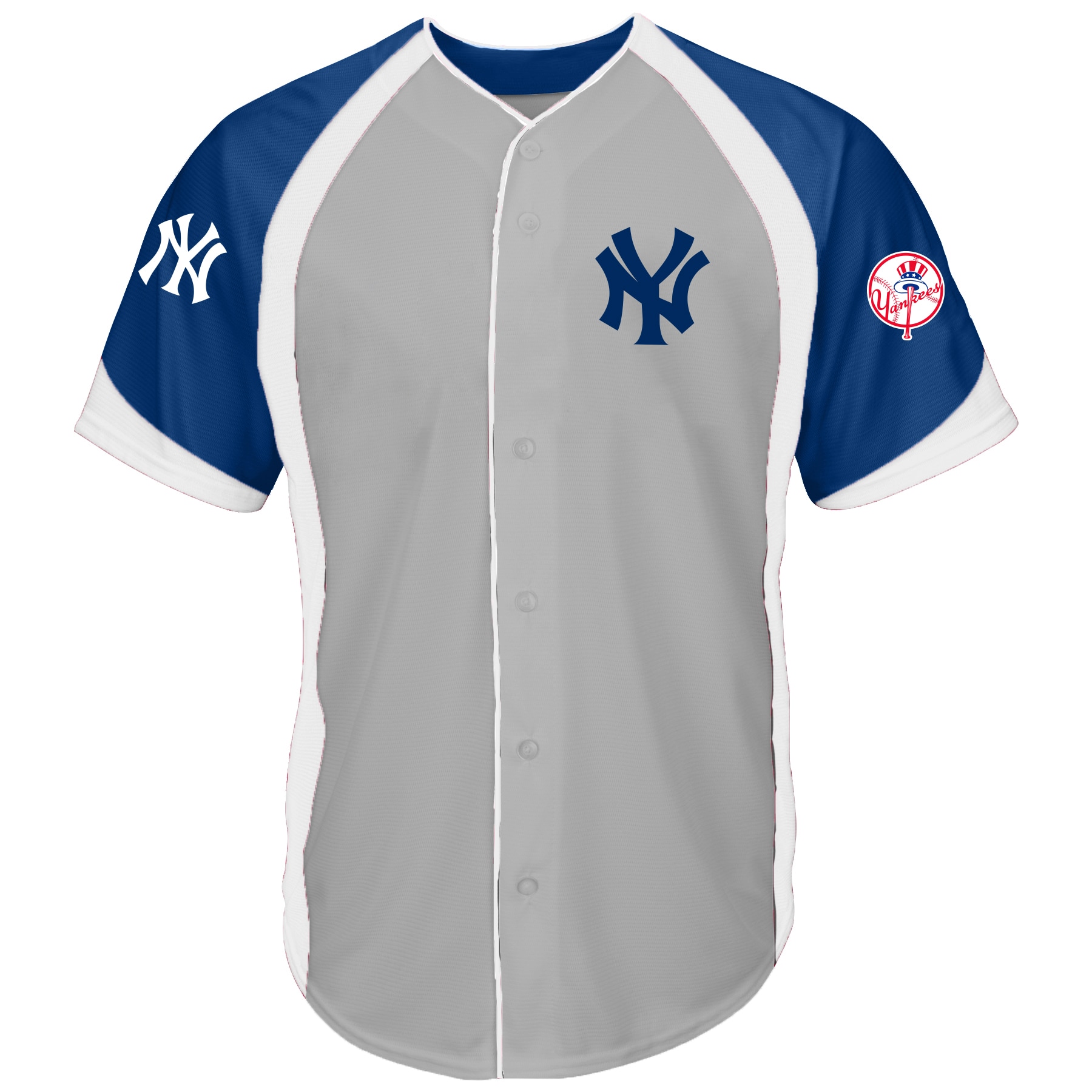 New York Yankees Big & Tall Colorblock Full-Button Jersey – Gray/Navy