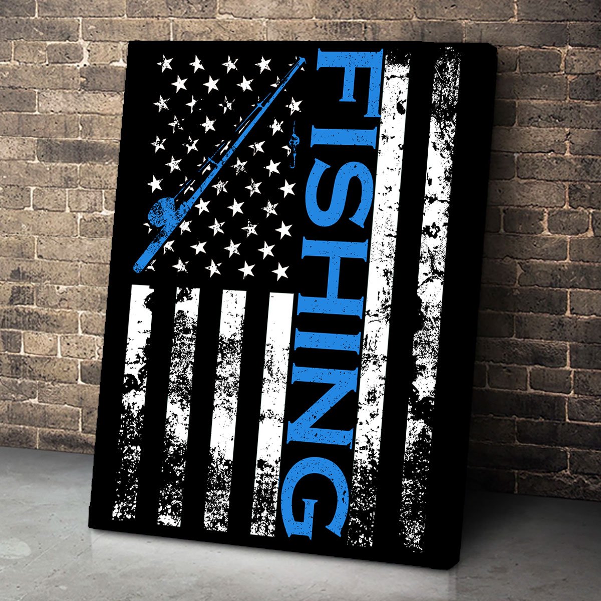 American Flag Fishing Rod Usa Patriotic Canvas Print Wall Art – Matte Canvas