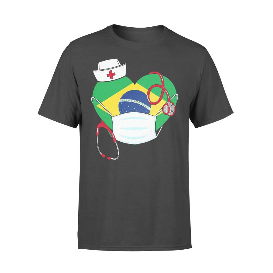 Brazil Flag Nurse Heart Shirt