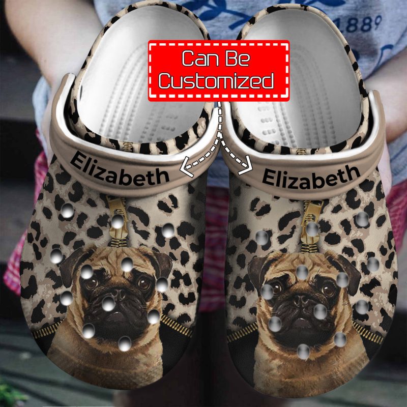 Dog Pug Lovers Personalized Clogs Shoes With Leopard Pattern