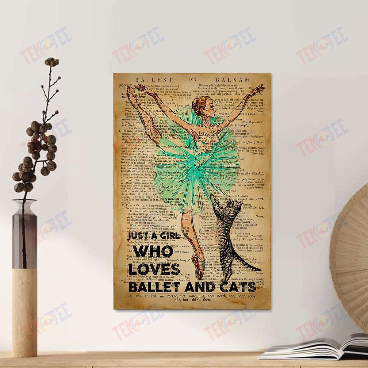 Canvas Wall Art Mom Cat Just A Girl Who Loves Ballet And Cats Vintage Wall Wall Art Home Decoration