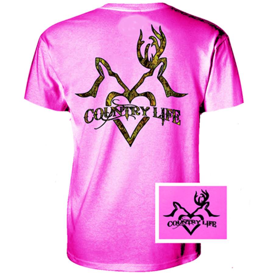 Country Life Outfitters Pink Deer Kiss Heart Love Hunt Vintage Bright T Shirt