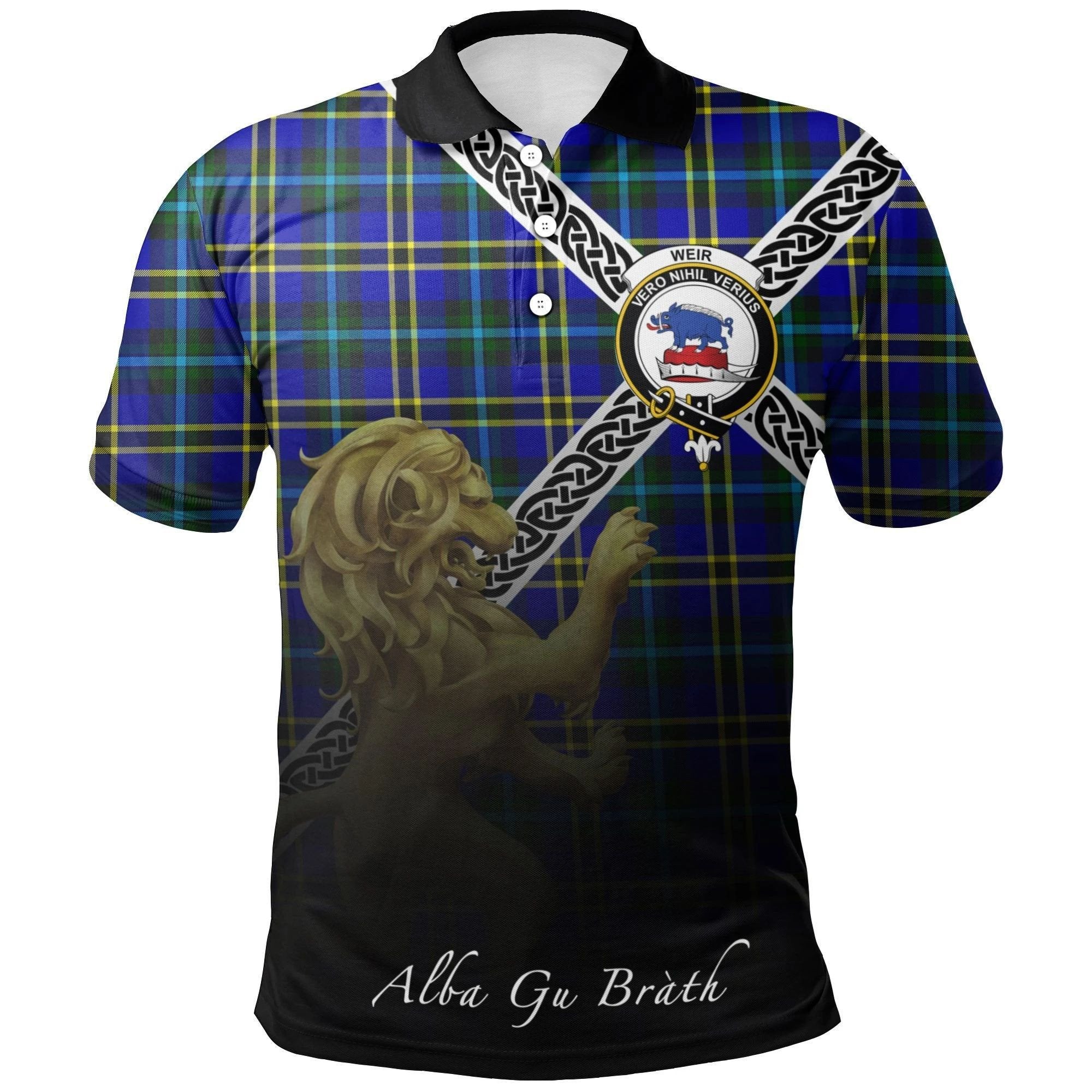 Weir Modern Clan Polo Shirt, Scottish Tartan Weir Modern Clans Polo Shirt Celtic Lion Style