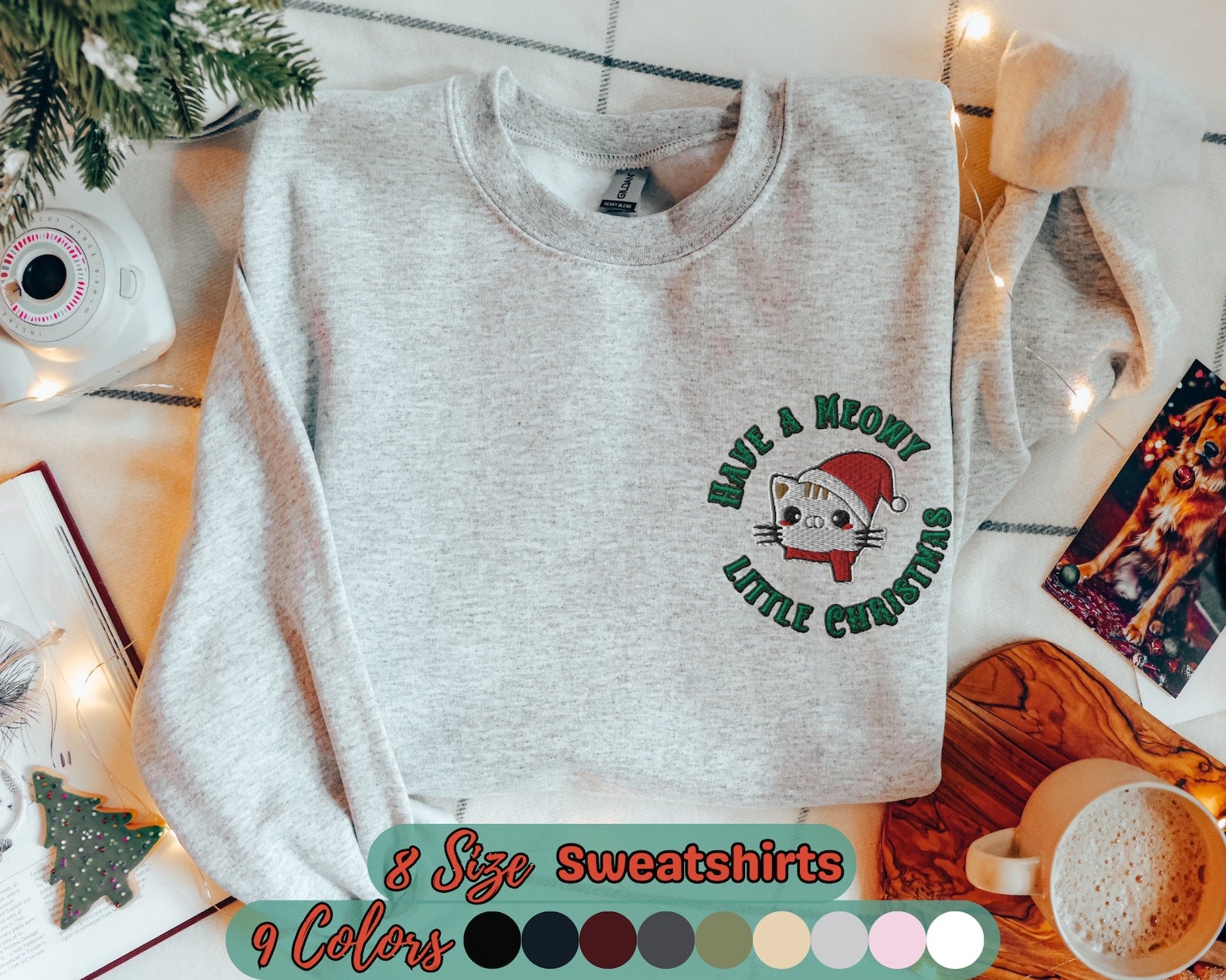 Have A Meowy Little Christmas Embroidered Sweatshirt 2D Crewneck Sweatshirt All Over Print Sweatshirt For Women Sweatshirt For Men Sws5319