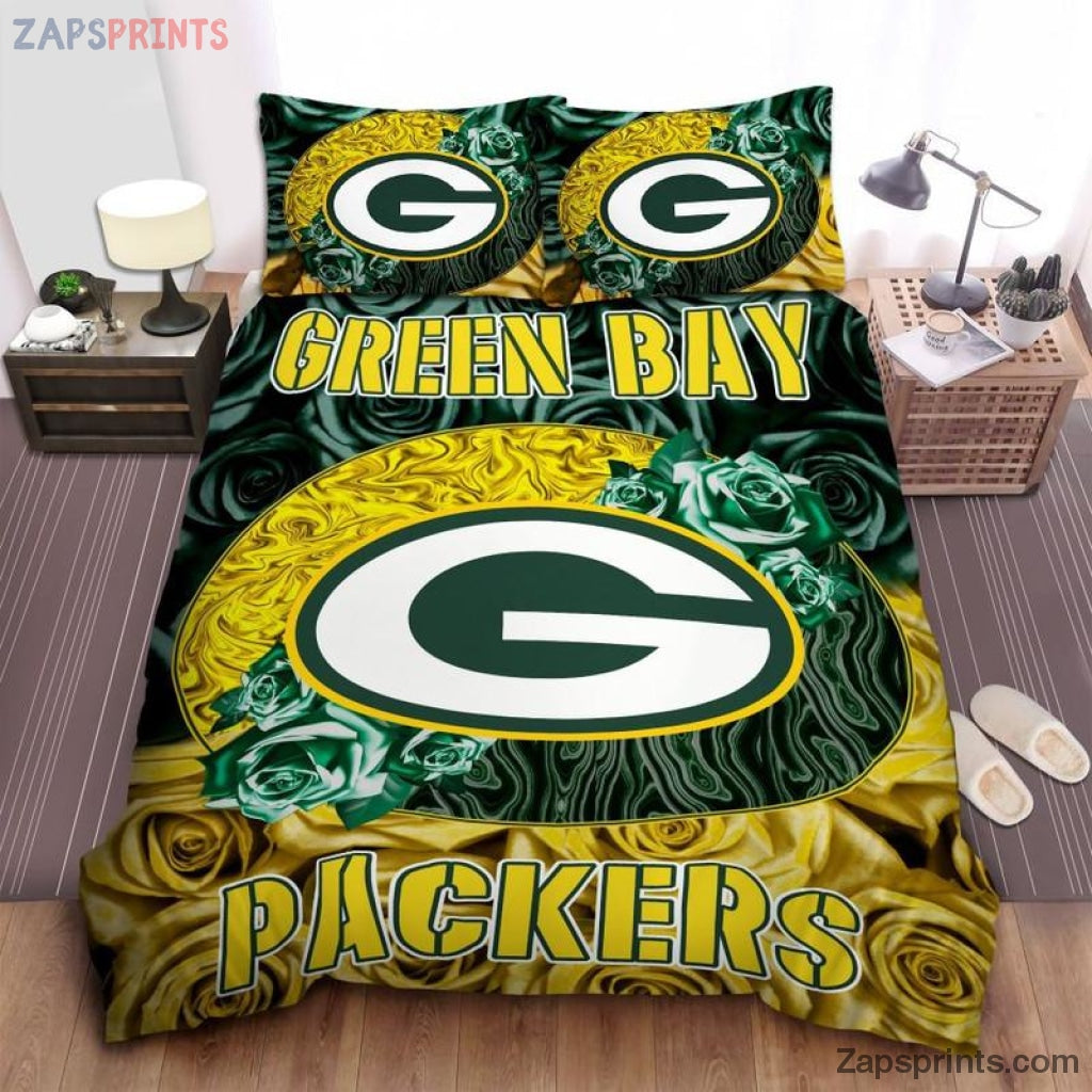 Green Bay Packers Rose V7 3D Printing Bedding Set Gift For Fan Football Lovers