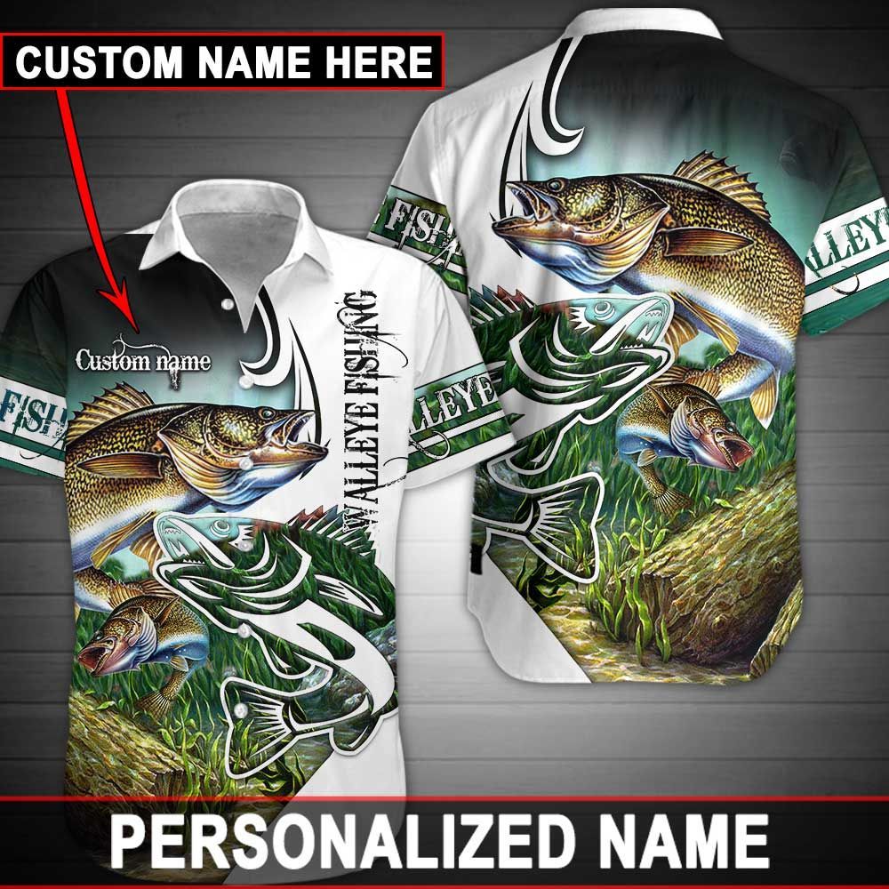 Walleye Fishing Name Aloha Hawaiian Shirts #Kv