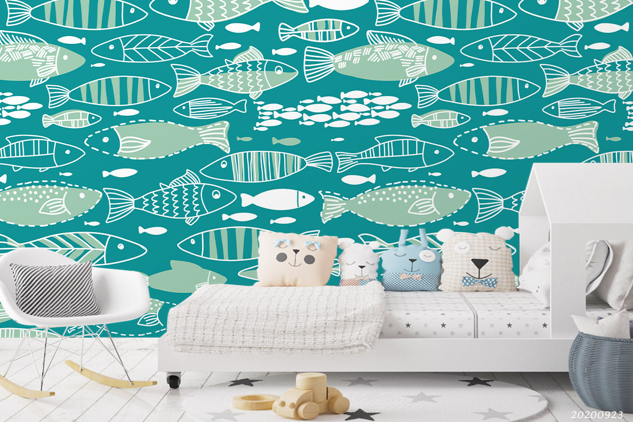 3D Cartoon Pattern Underwater Animals Wall Mural Wallpaper Wj 3194