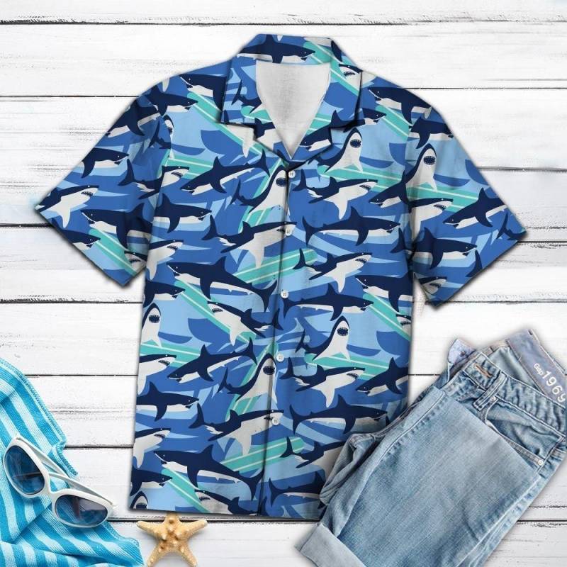 Artsyhomes [Hawaii Shirt] Shark Blue Ocean T0807