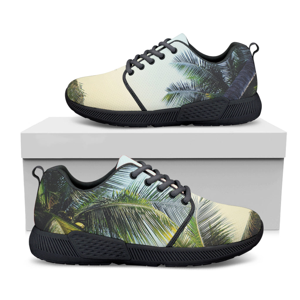 Vintage Coconut Tree Print Black Athletic Shoes