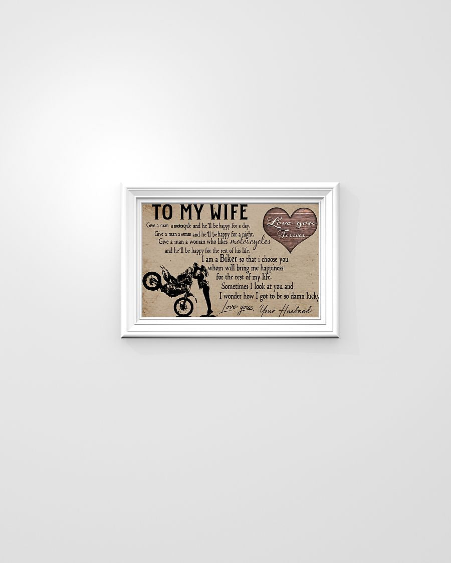 Biker Art, To My Wife Dirt Biker Horizontal Canvas And Poster – Gift For Wife | Wall Decor Visual Art