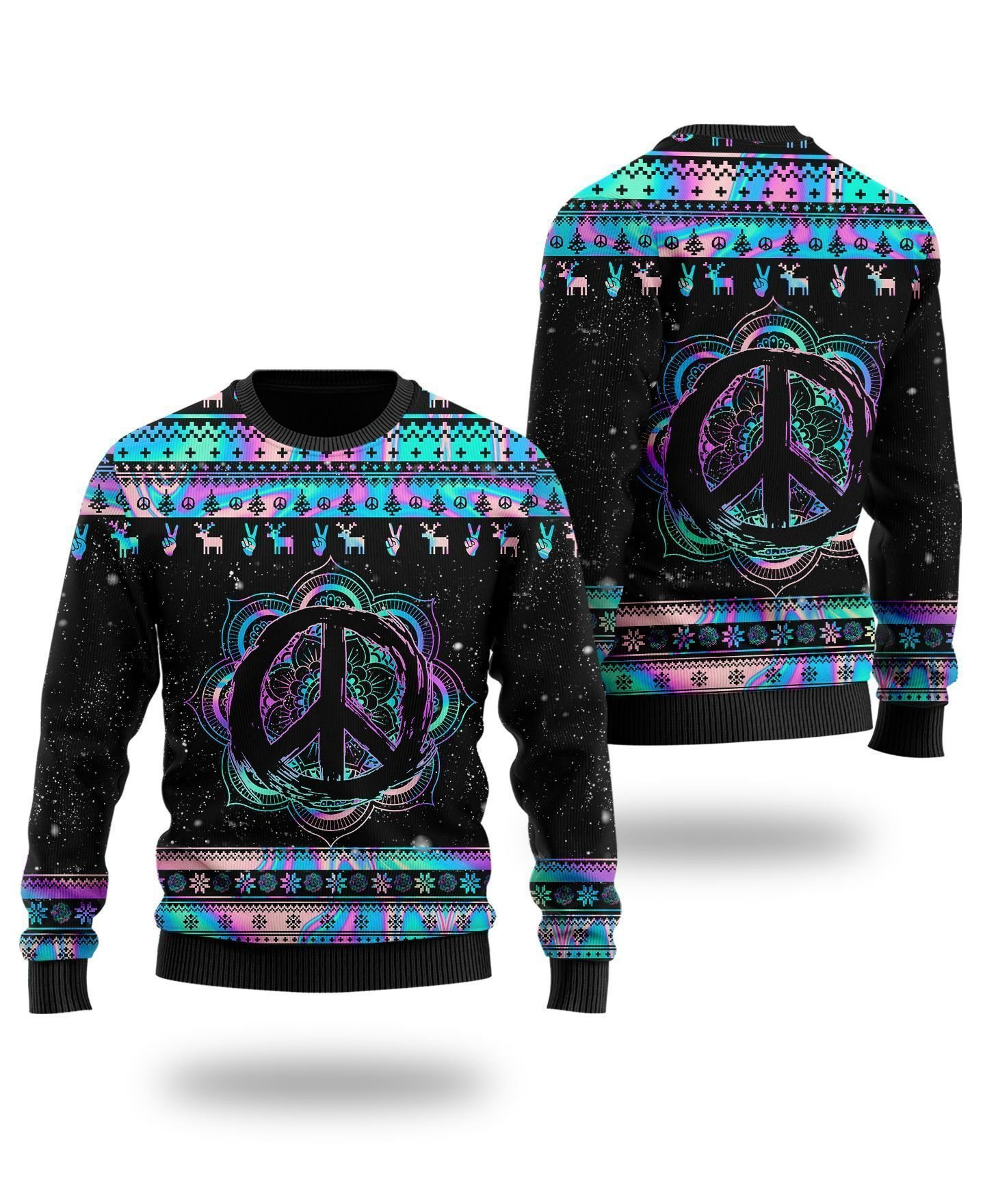 Christmas Holographic Hippie Peace Sign Galaxy Unisex Ugly Sweater #N