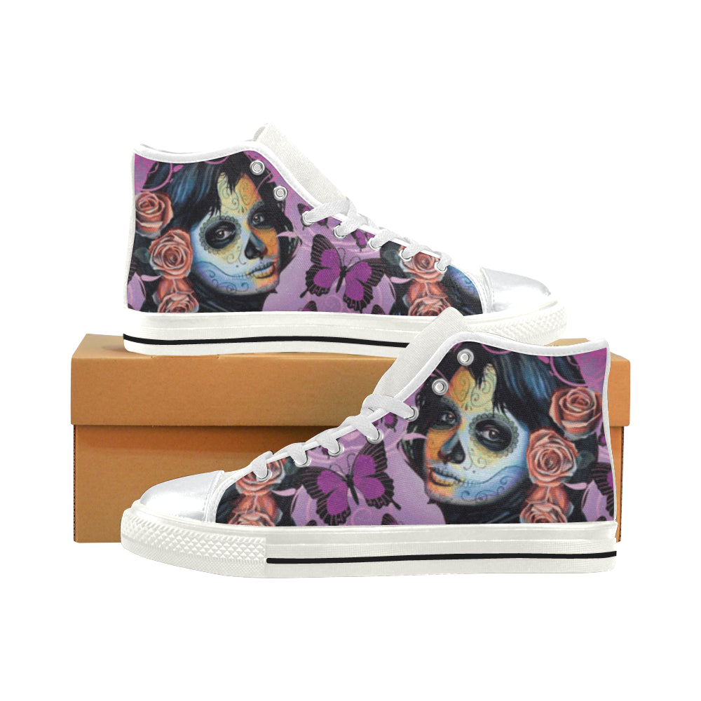 Sugar Skull Candy V1 White High Top Canvas Women’s Shoes/Large Size