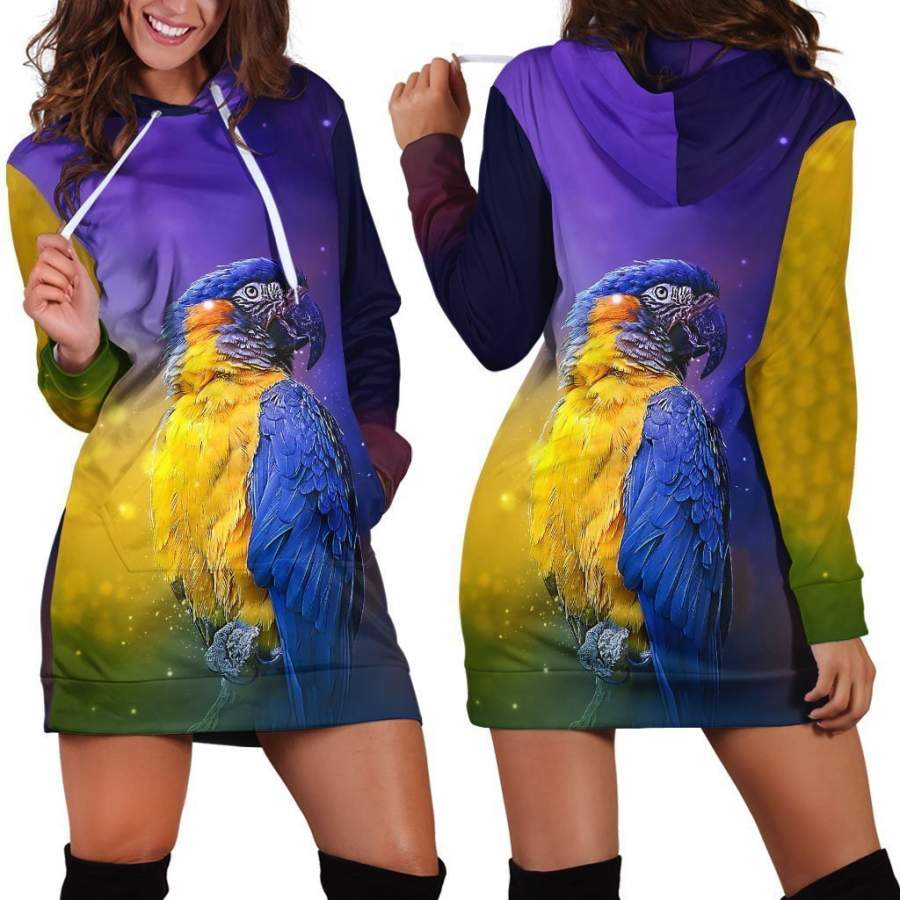 All Over Printed Parrots Hoodie Dress H2169B