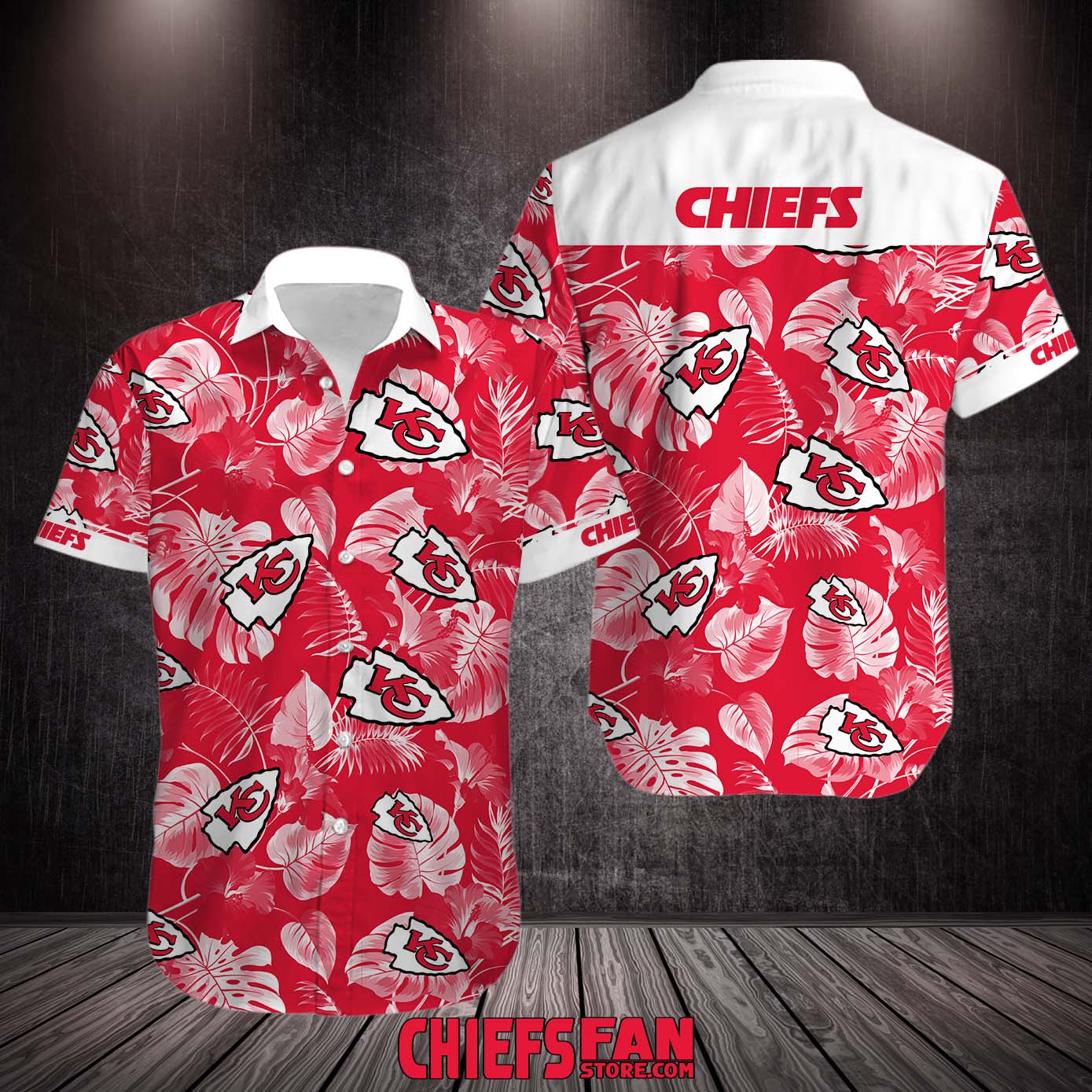 Kansas City Chiefs Nfl Mens Hawaiian Button Up Shirt Limited Editon