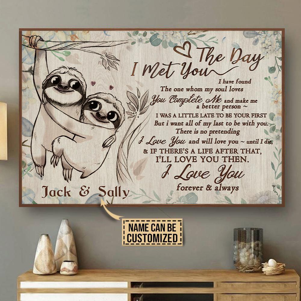 Aeticon Gifts Personalized Sloth Couple The Day I Met You Canvas Mom Dad Gift Home Decor