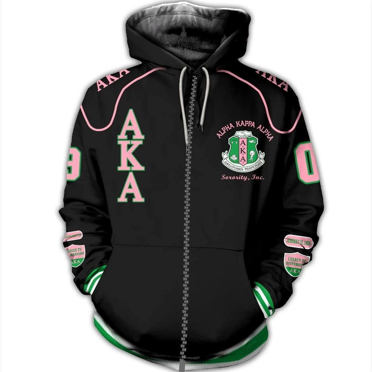 Greek Life Hoodie – Ivy League Alpha Kappa Alpha Zipper Hoodie