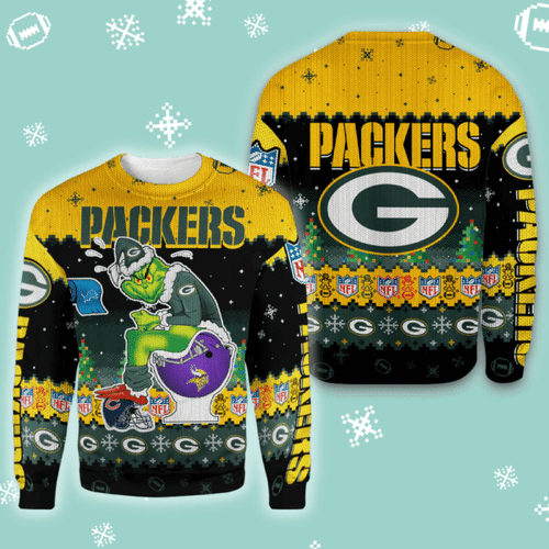 Grinch In Green Bay Packers 100% Wool Material Sweater Hn041107