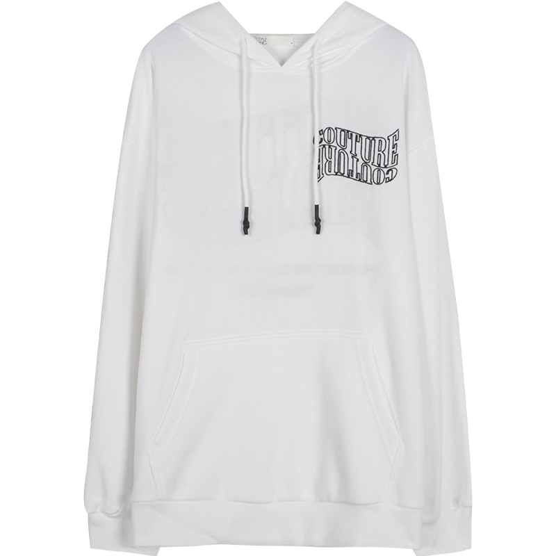 High Street Harajuku Pure Color White Letter Print Round Neck Warm American Retro Hooded Sweatshirt Loose Casual Sweatshirt Y2K alx Tee4You Designed