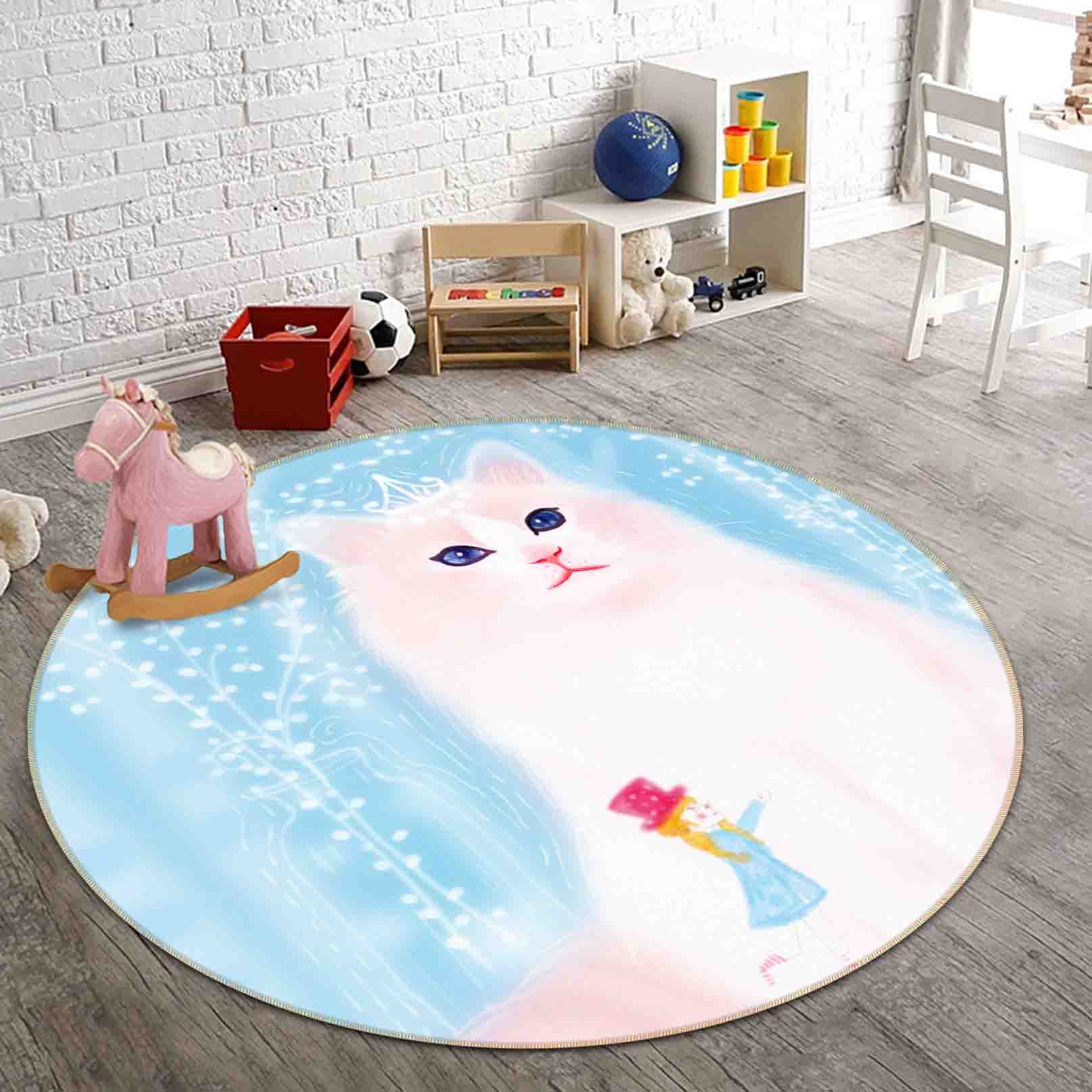 3D Cartoon Animal Cat Kids Non-Slip Round Rug Mat 20