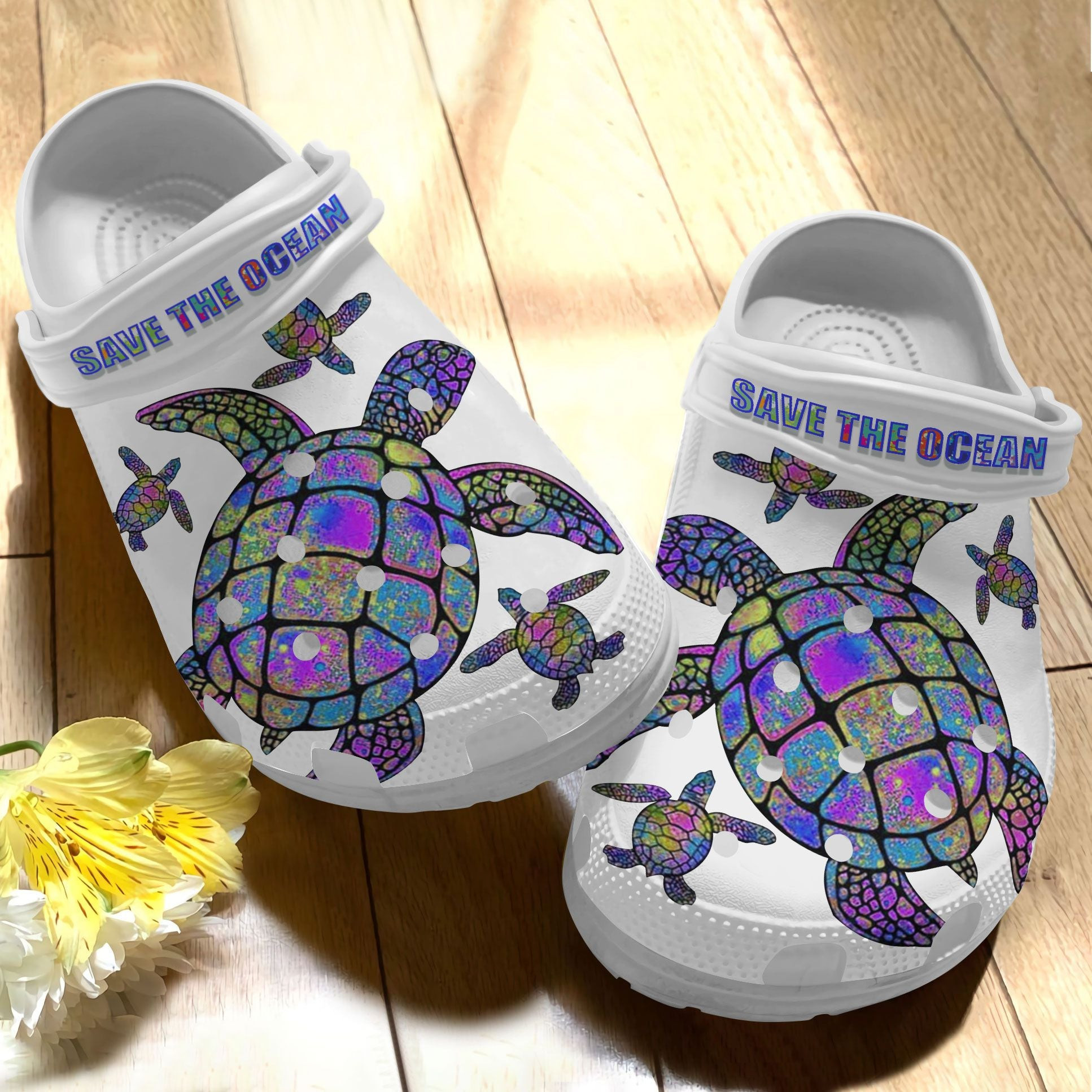Hippie Trippy Turtle Girl Shoes – Save The Ocean Crocs Clogs – Family-Tt