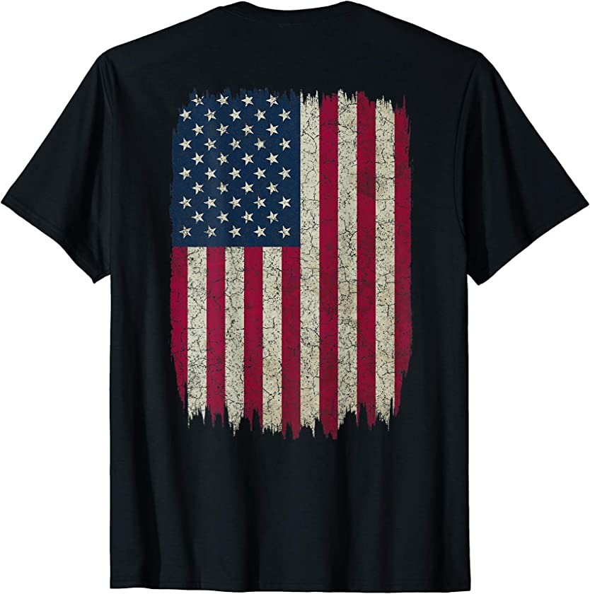 American Flag Vintage Distressed Design on Back USA Gift T-Shirt