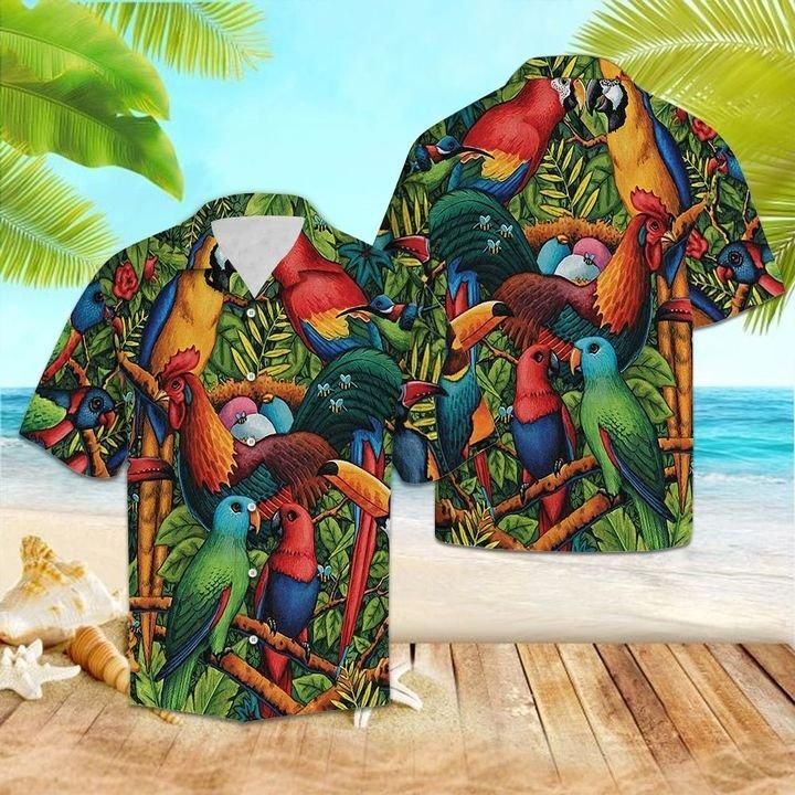 Tropical Parrot Hawaiian Shirt   Unisex   Full Size   Adult   Colorful   Hw1434