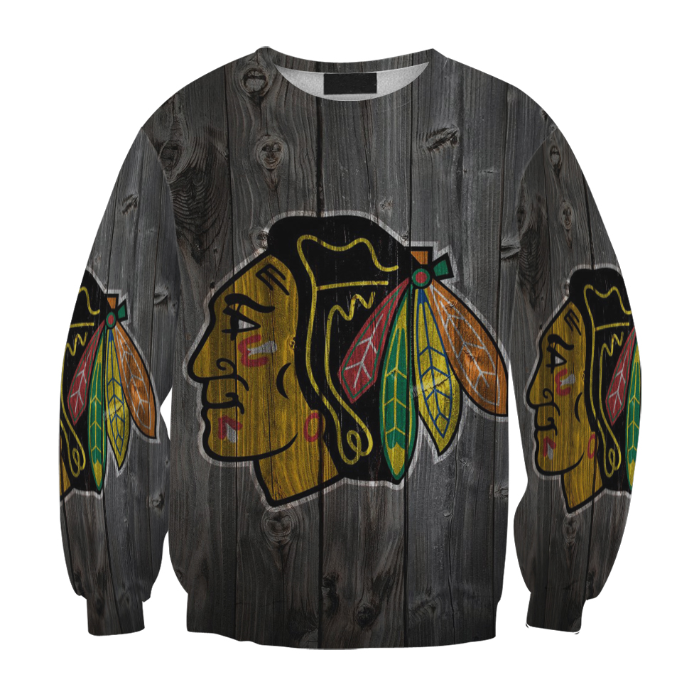 Chicago Blackhawks Emblem Wood Gift For Fan 3D Full Printing Sweatshirt