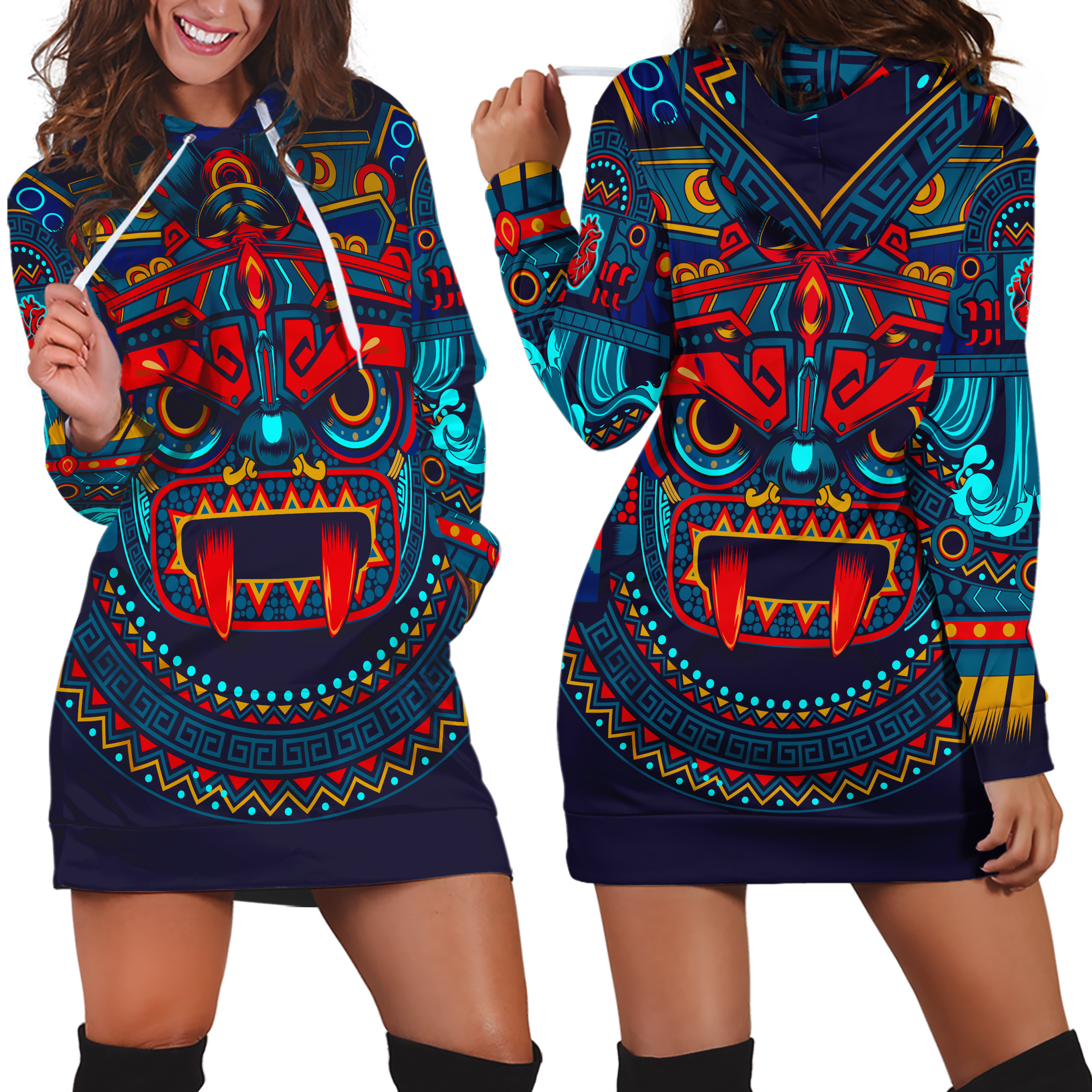 Aztec Sun God Tlaloc Aztec Mexican Mural Art Customized 3D All Over Printed Shirt Dress – Am Style Design