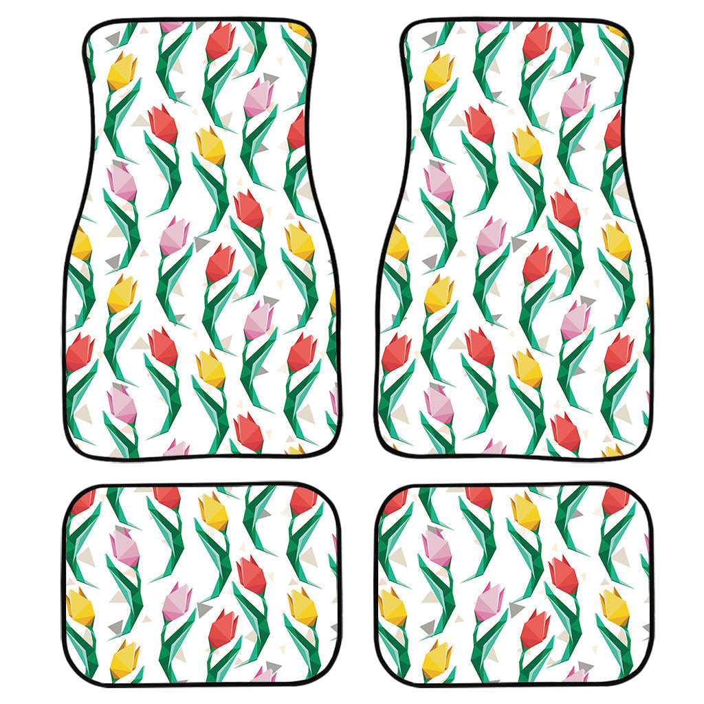 Polygon Tulip Pattern Print Front And Back Car Floor Mats, Front Car Mat