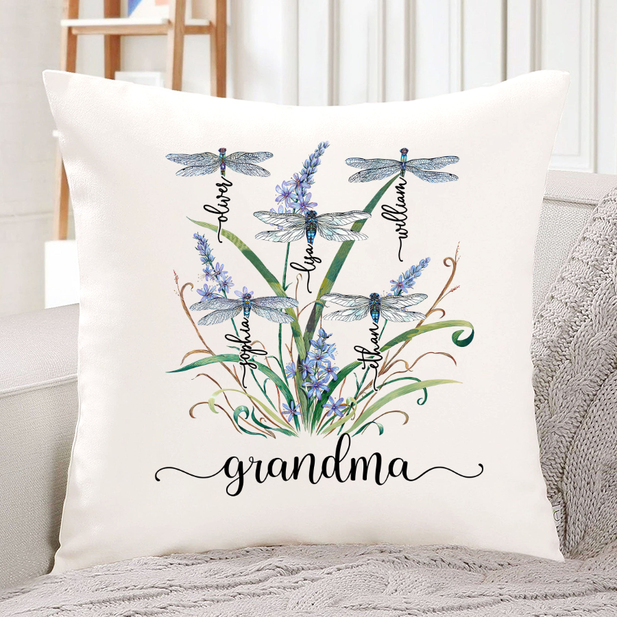 Personalized Grandma With Grandkids Dragonfly Clipart Classic Canvas, Gift For Mom, Grandma, Mother’S Day Shirt Pillow