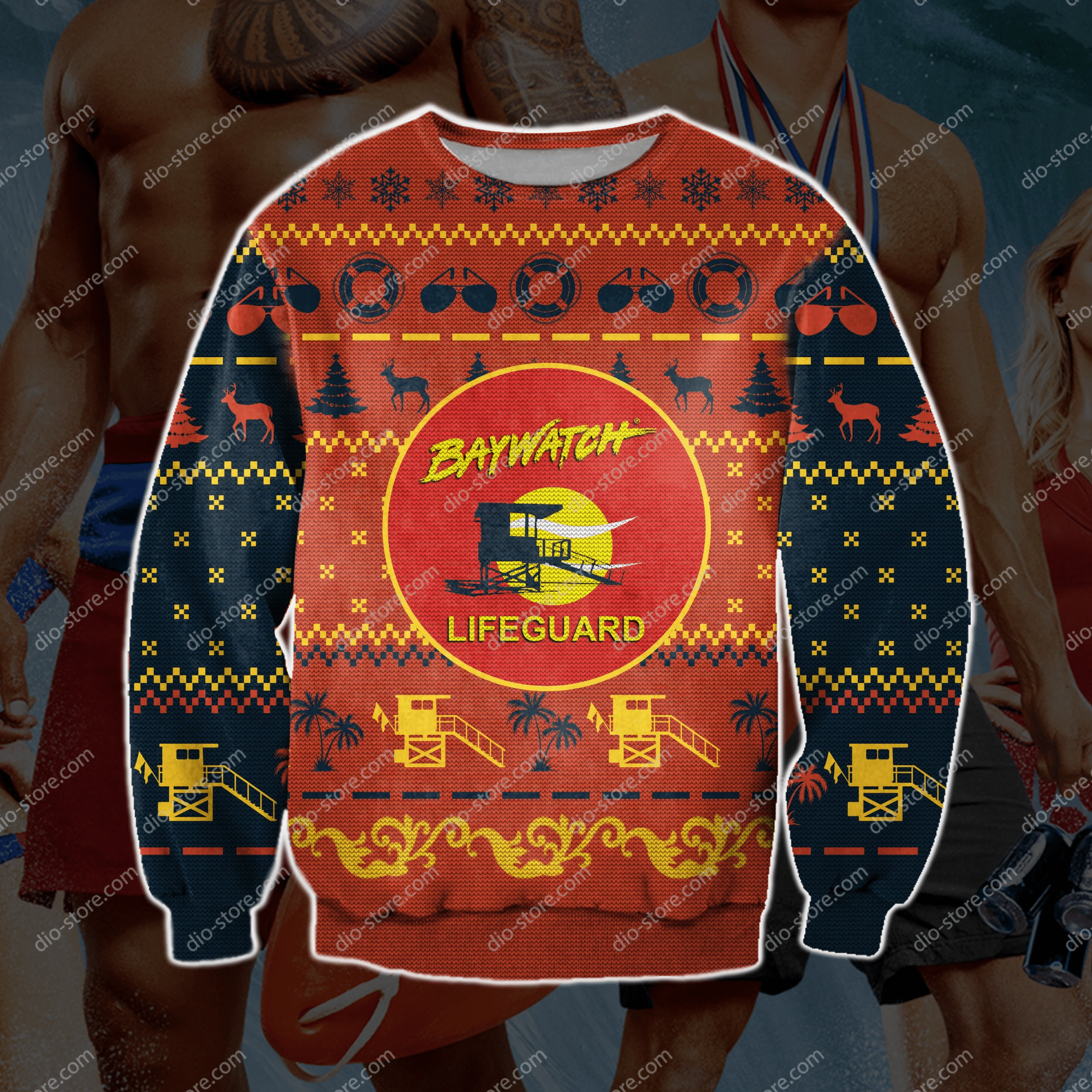 Baywatch 3D Print Knitting Pattern Ugly Christmas Sweater