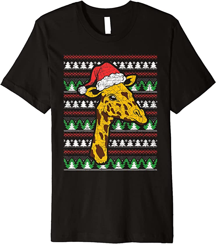 Africa Safari Animal Merry Xmas Ugly Christmas Giraffe Premium T-Shirt