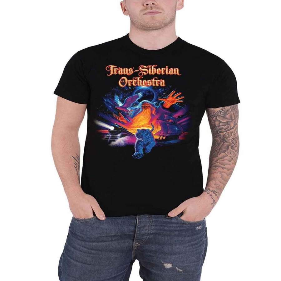 Trans Siberian Orchestra T Shirt Tiger Collage Band Logo Mens Black