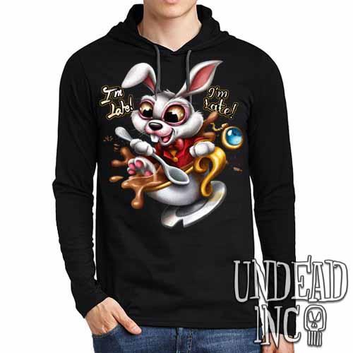 Alice In Wonderland White Rabbit I’M Late Teacup Mens Long Sleeve Hooded Shirt