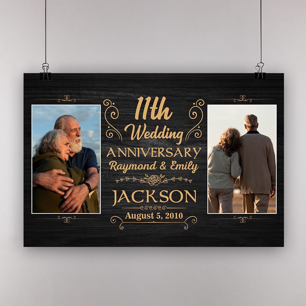 Personalized Photo, Names & Date 11Th Wedding Anniversary Gifts Poster For Couple, Husband, Him , Wife, Her