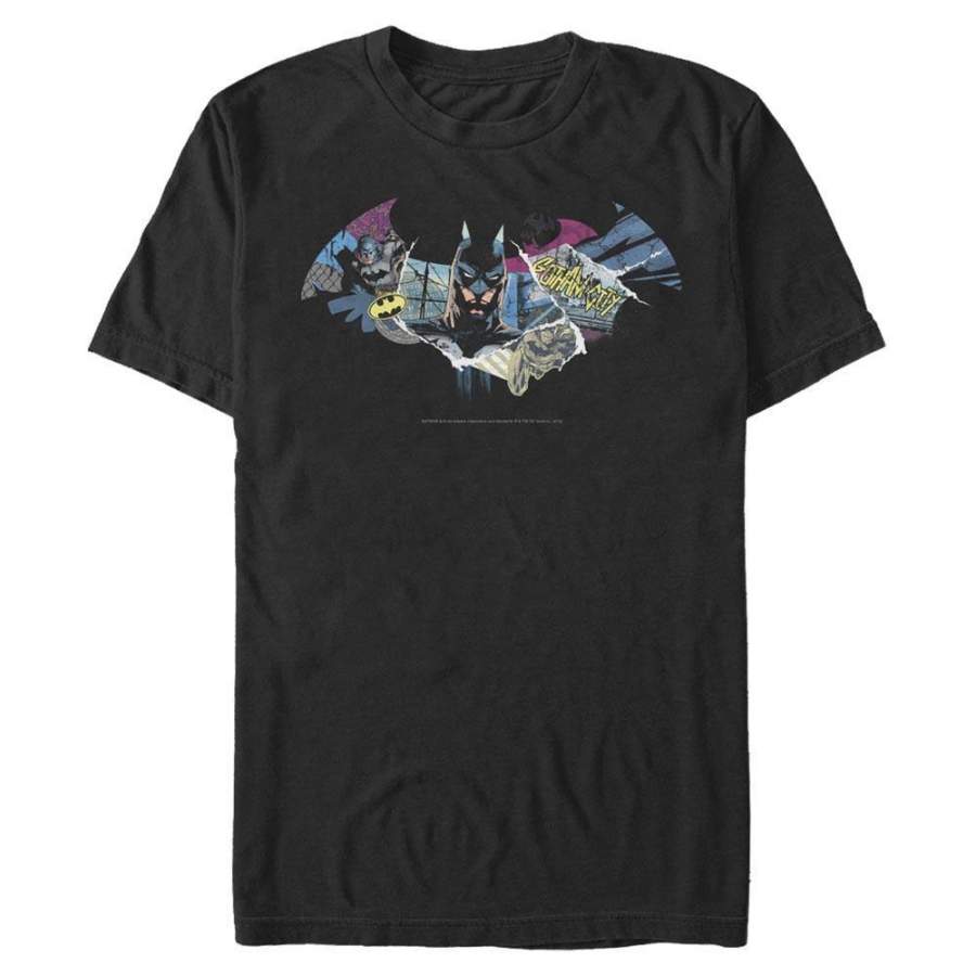 Bat Symbol Collage – DC Comics: Batman Black T-Shirt