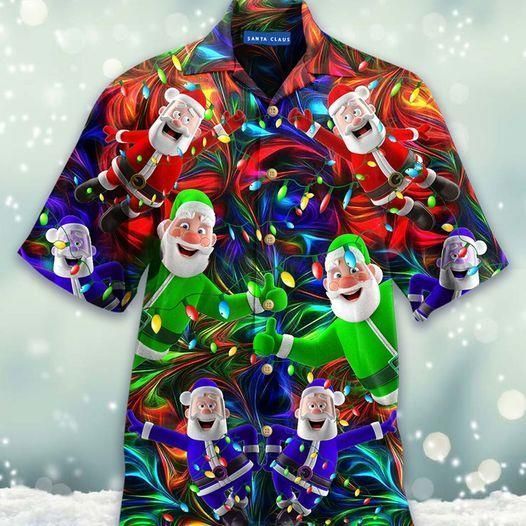 Amazing Colorful Lights Santa Claus Unisex Hawaii Aloha Shirts Ha119