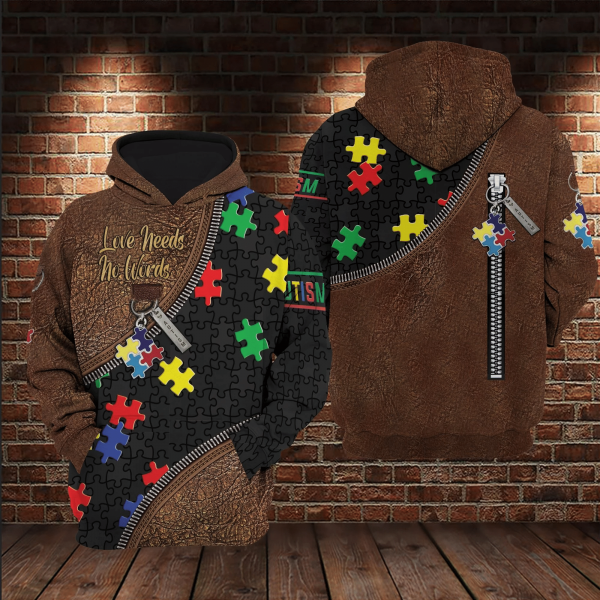 Love Needs No Words Autism Unisex Hoodie T-Shirt For Men Women Autism Awareness Shirts Clothing Gifts Ht