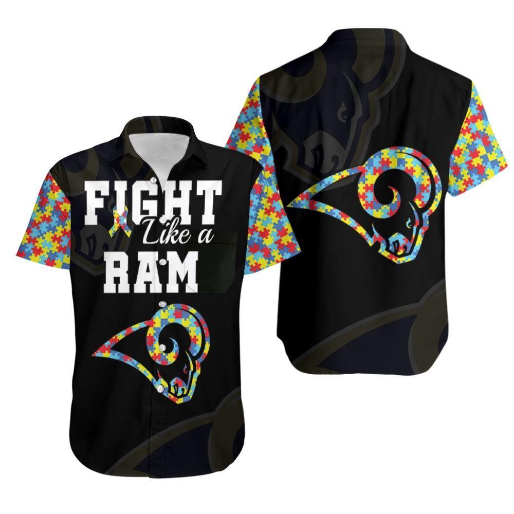 Beach Shirt Fight Like A Los Angeles Rams Autism Support Hawaiian Shirt