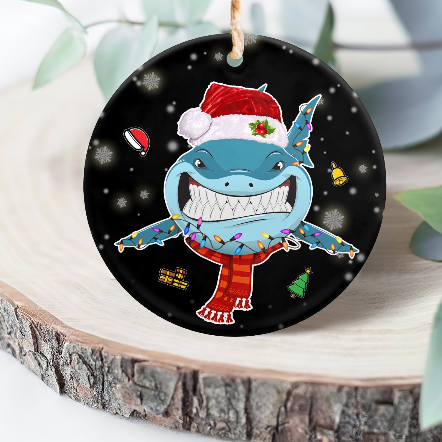 Shark Merry Christmas Circle Ornament